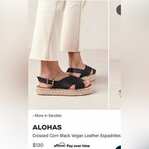 Alohas Espadrilles, Crossed Black Leather, EU size 37/US size 6.5